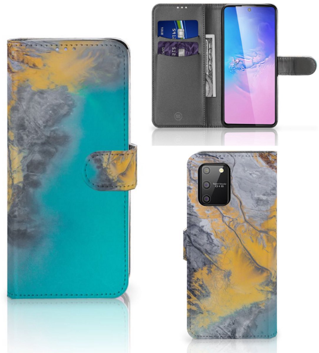 Samsung S10 Lite Bookcase Marble Blue Gold