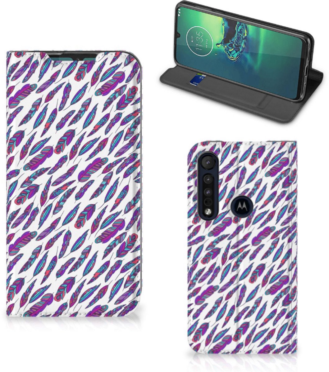 Motorola G8 Plus Hoesje met Magneet Feathers Color