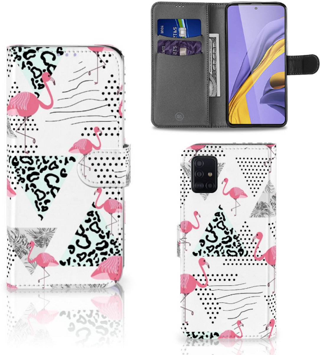 Samsung Galaxy A51 Telefoonhoesje met Pasjes Flamingo Triangle
