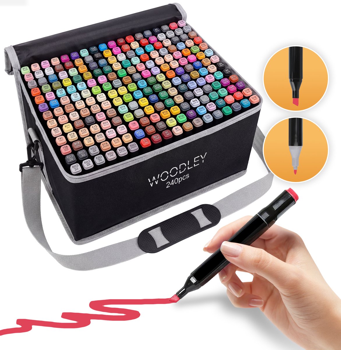 Woodley Twinmarkers 240 stuks - Alcohol stiften - Markeerstiften - Stiften voor volwassenen en kinderen - Dubbelzijdige stiften - Twinmarkers voor Happy Stones
