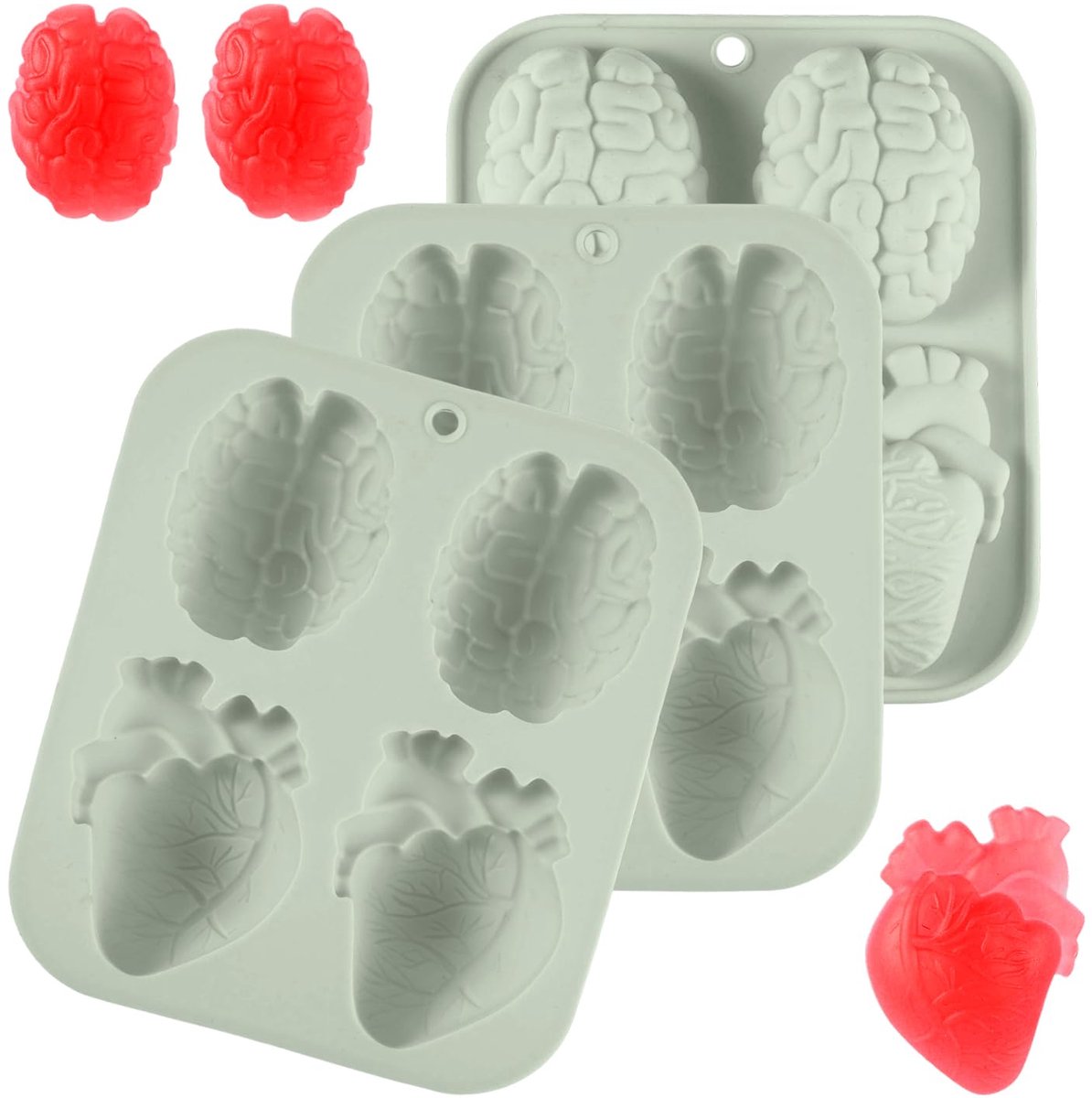 Siliconen 3D Vormset - Hart en Hersens - 3 Stuks