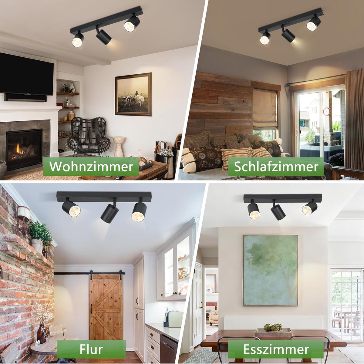 Moderne zwarte LED plafondlamp met draaibare GU10 spots voor woonkamer, slaapkamer en keuk