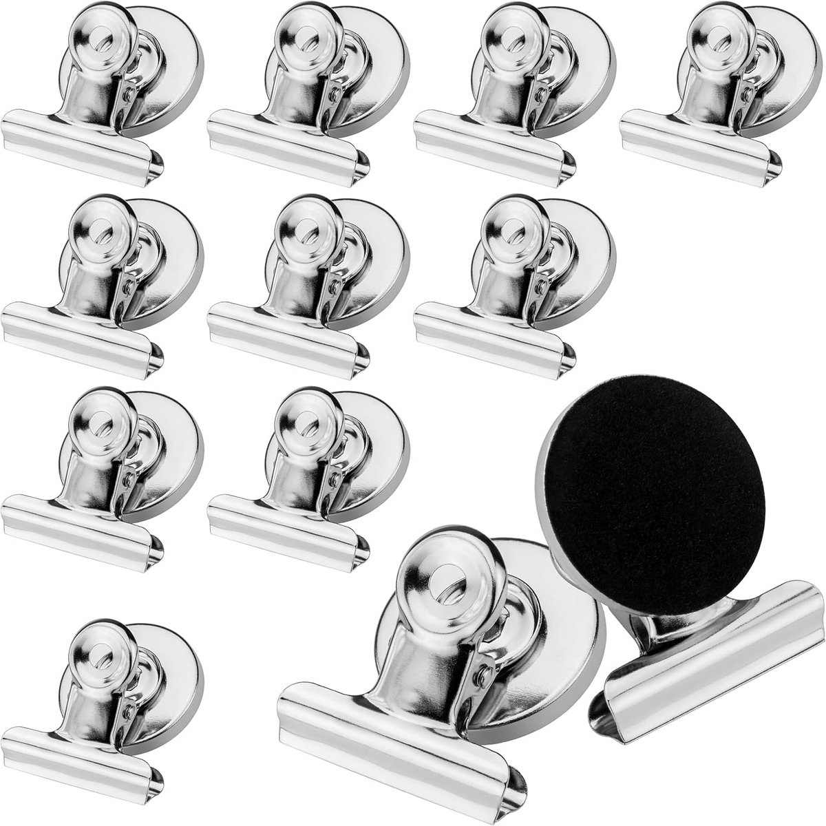 Set van 12 Magnetische Klemmen met Lange Bek, Nikkelgecoat