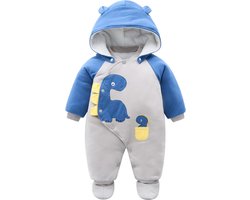 Warm baby romper met afneembare capuchon voor jongens en meisjes - Sneeuwpak met lange mouwen en dino print - Perfect cadeau voor pasgeborenen 0-12 maanden