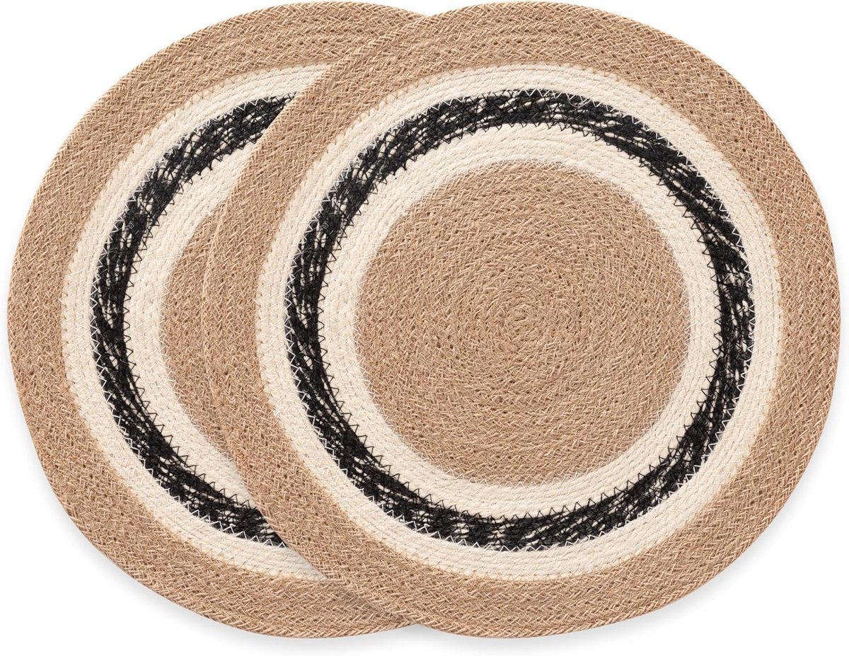 Handgemaakte Jute Placemat Set - Rond - Natuurlijk - 38 x 38 cm - 2 Stuks