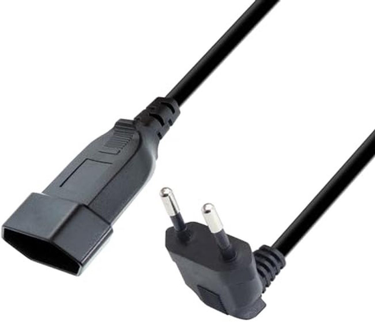 Rechthoekige Euro-stroomverlengkabel 90 graden met Type-C stekker - 2,5 A/250 V - Zwart