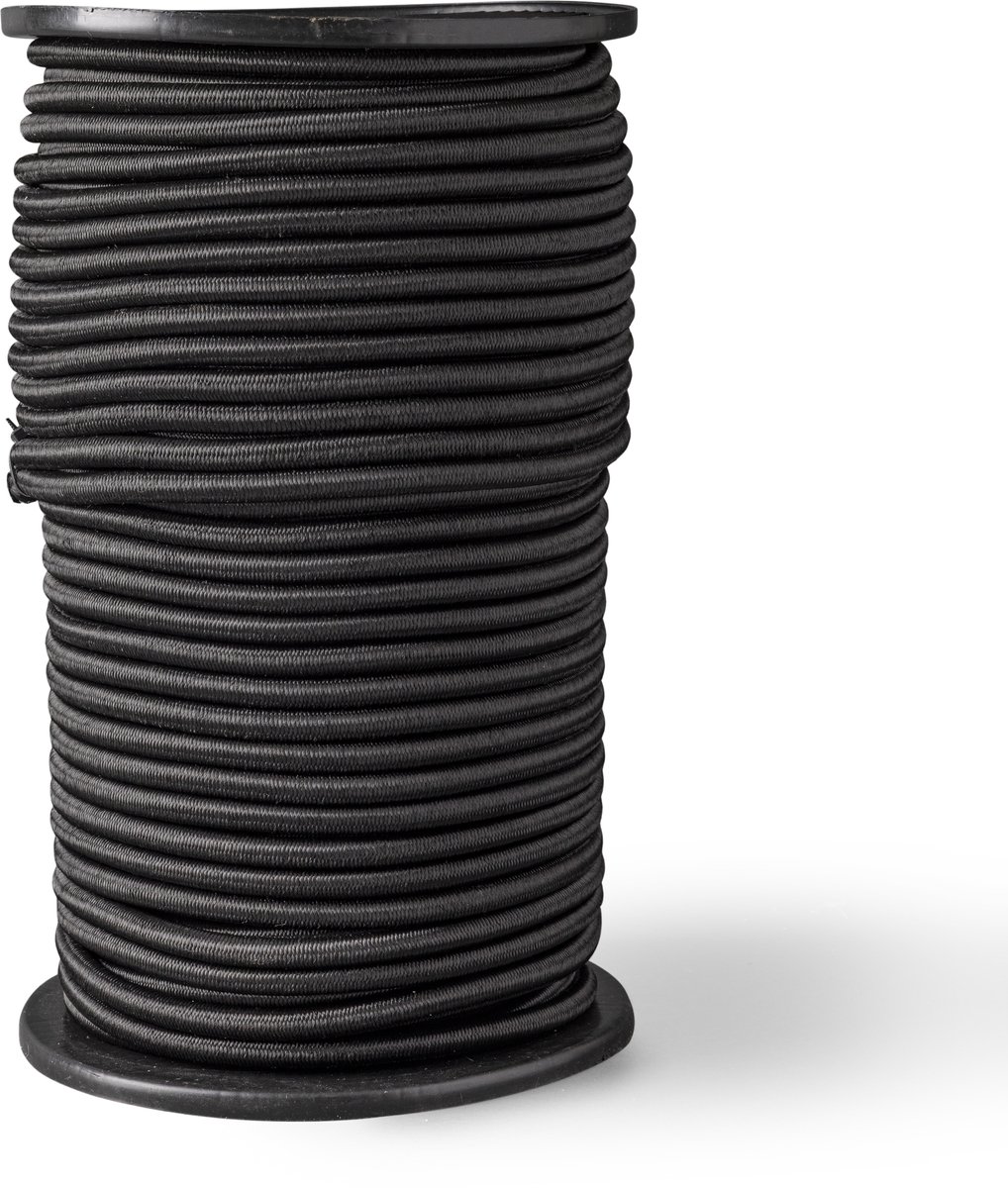 SNURO Elastisch dik rond touw (10mm, 100M, zwart) - Professionele kwaliteit - Weerbestendig en herbruikbaar - Breekkracht 100kg