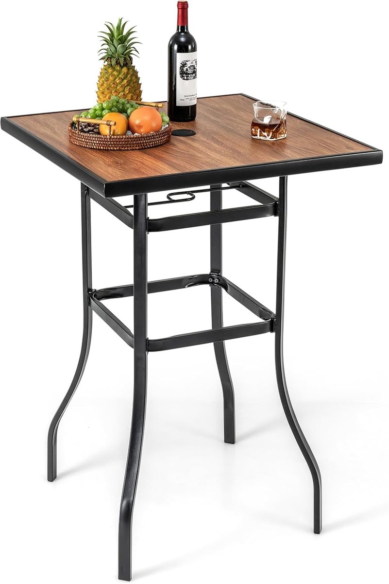 KOMFOTTEU Bartafel, moderne stijl, hoge tafel, SPC plateauen, binnen en buiten, ronde tafel Ø 70 cm, metalen frame, hoogte 102 cm, voor bistro, woonkamer, tuin, binnenplaats