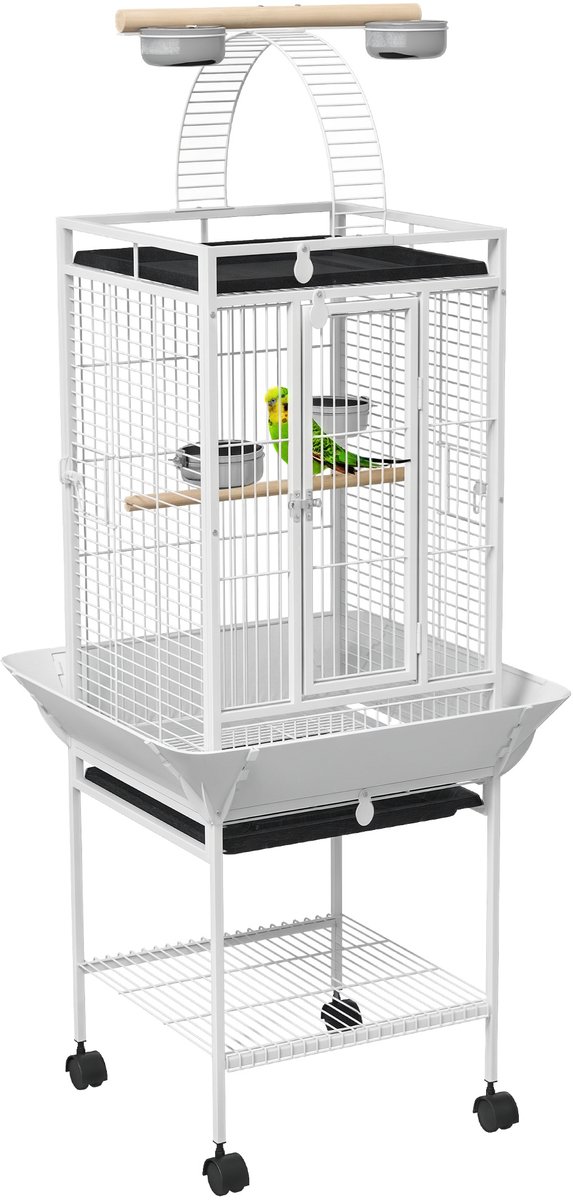 Pawhut Papegaaienkooi-Staal-62,5L x 62,5B x 156H cm-Wit