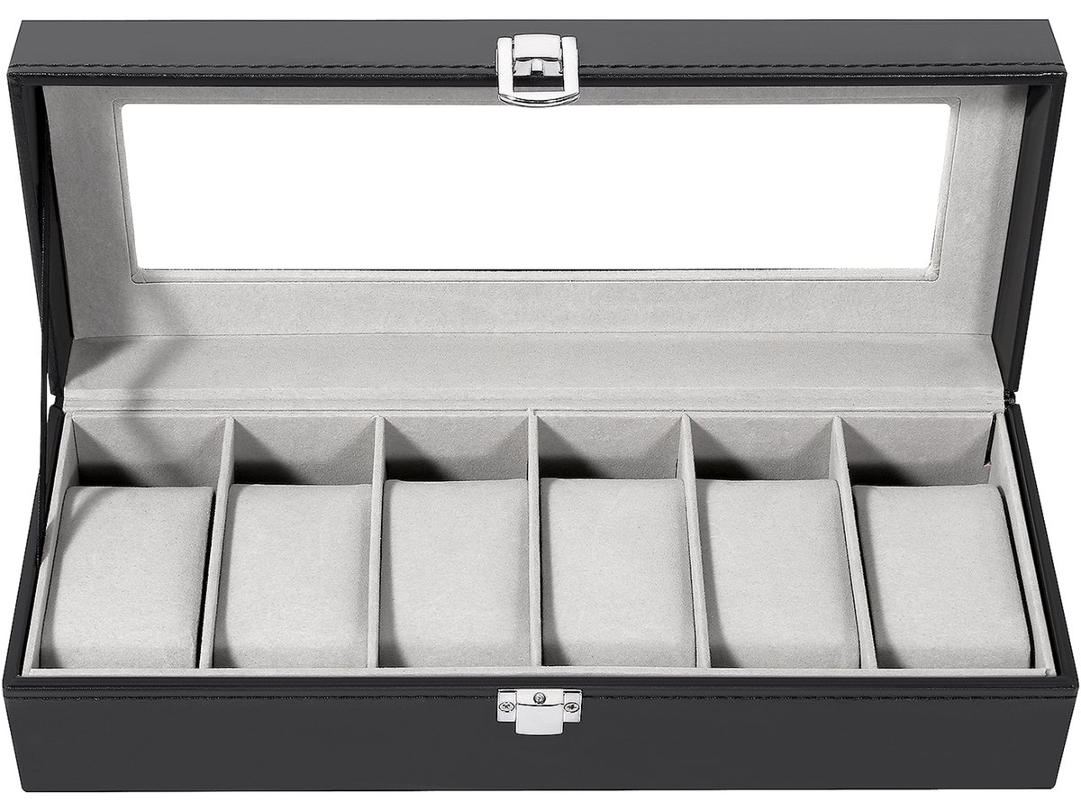 Trendello Horloge Doos - Horlogebox - Horloge Opbergdoos - 6 Vakken - Geschikt voor sieraden - Grijs binnenkant