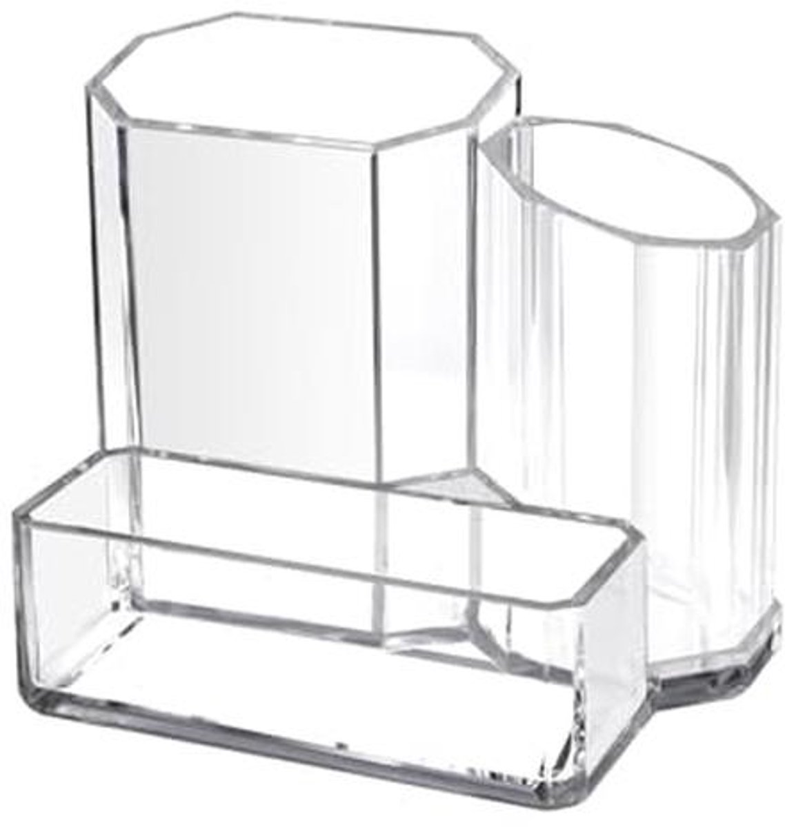 Transparante bureau-organizer met 3 vakken voor pennen en make-up