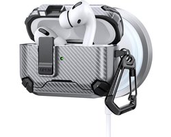 Telestore - AirPods Pro 3 Carbon hard case cover - Carbon hybride grijs hoesje Beschermhoes - AirPods pro 3 Cover - hoesje geschikt voor Apple Airpods pro 3 - Zilver / Grijs - Carbon hard cover - met MagSafe functie