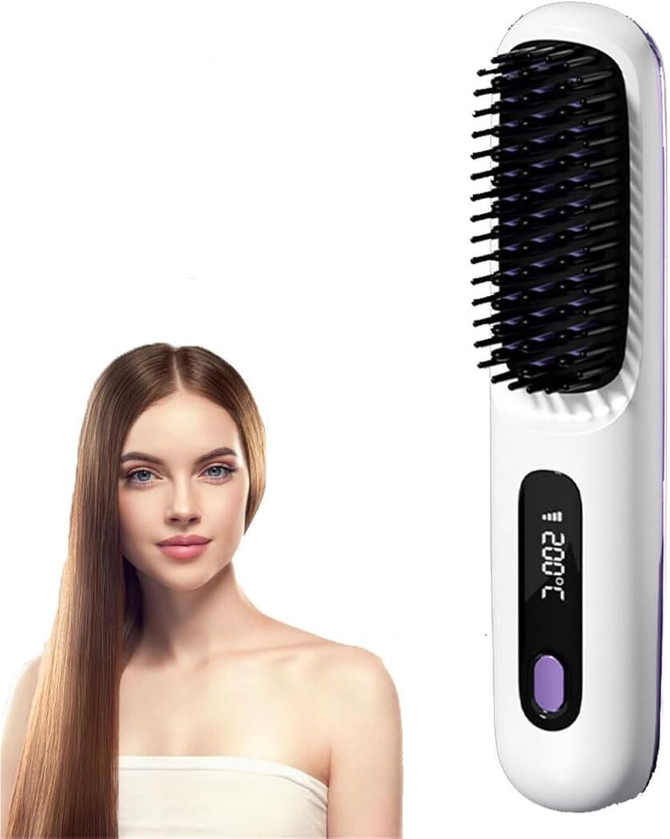 Stijltang - Draadloze Stijlborstel - Multistyler - Oplaadbaar - Geschikt voor alle haartypes - Keramisch - Föhnborstel - Draagbare stijltangborstel voor haarstyling - Oplaadbare verwarmde stylingborstels voor op reis - Wit