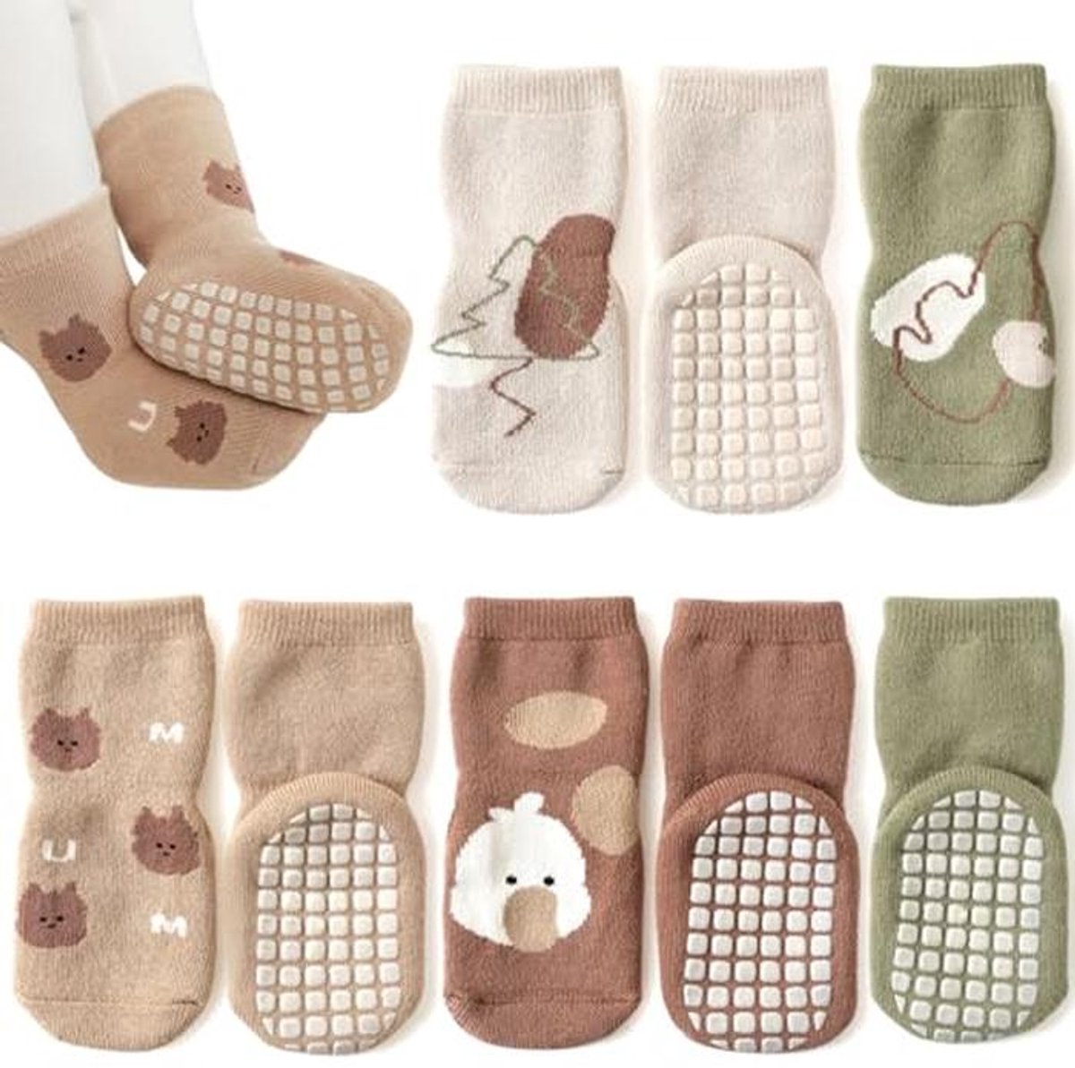 Antislip Babysokken voor Jongens en Meisjes - 4 Paar Dikke Katoenen Wintersokken