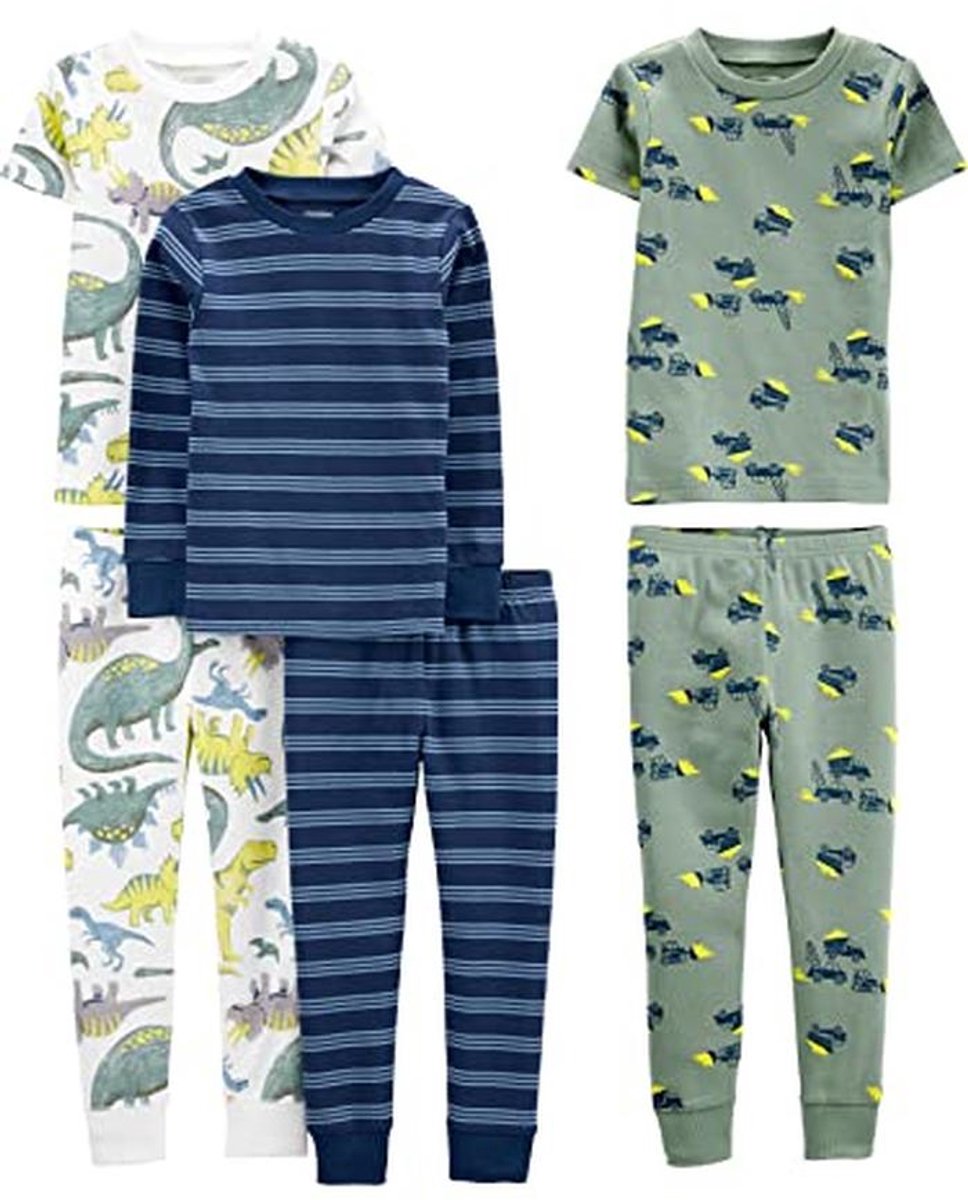 Simple Joys by Carter's Jongens 6-delige nauwsluitende katoenen pyjamaset pyjamaset, Blauw/Groen/Dinosaurus, 12 maanden