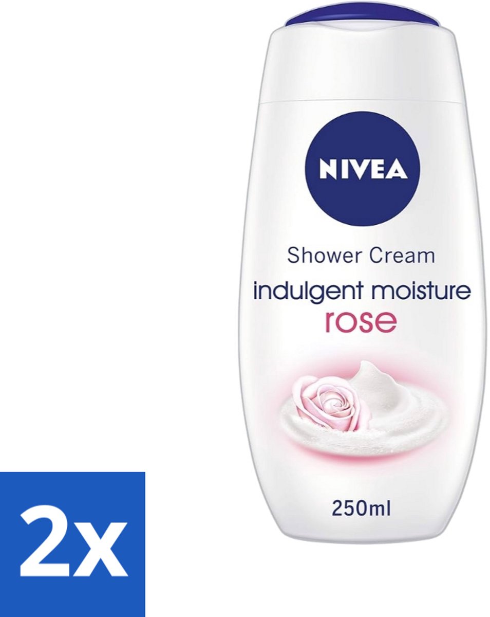 2 x Nivea - Shower Indulgent Moisture Rose Douchecrème - 250 ml - Douchecrème - Amandelmelk - Hydraterende Douchecrème - Zachte Huid - Rozengeur