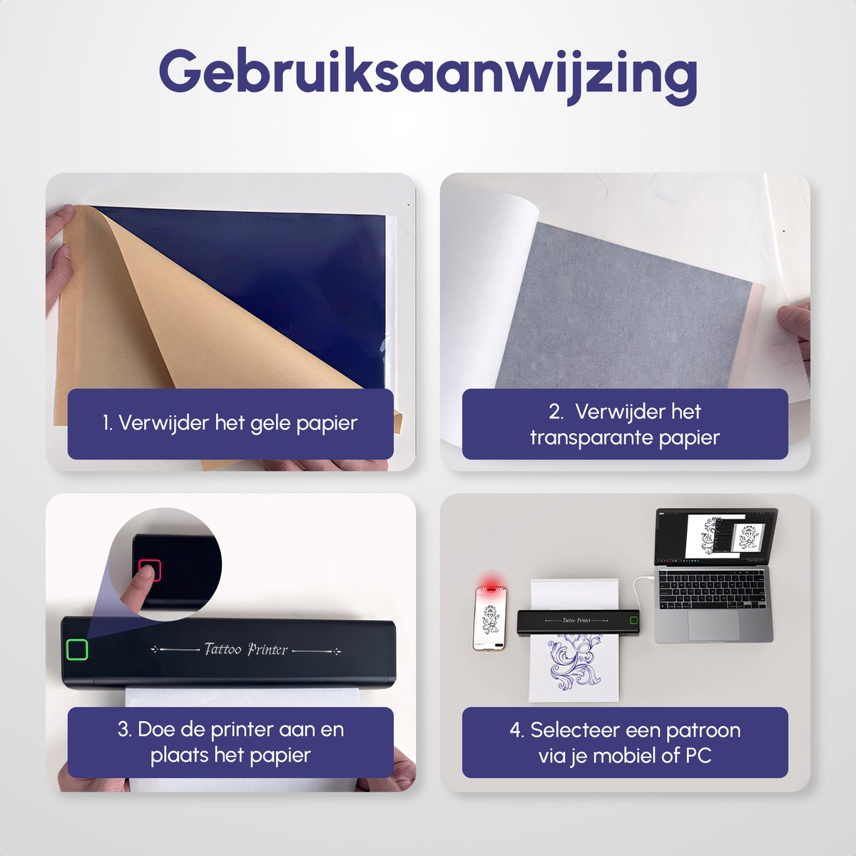 Newyes Draadloze Tattoo Printer Voor Stencils - Incl. 10 Stuks Transferpapier - Thermische Printer - Thermal Mini - A4 Miniprinter met App - Stencil Printer Met Transfer Papier - Thermo Printen - Stencils Printen Machine — afbeelding 4