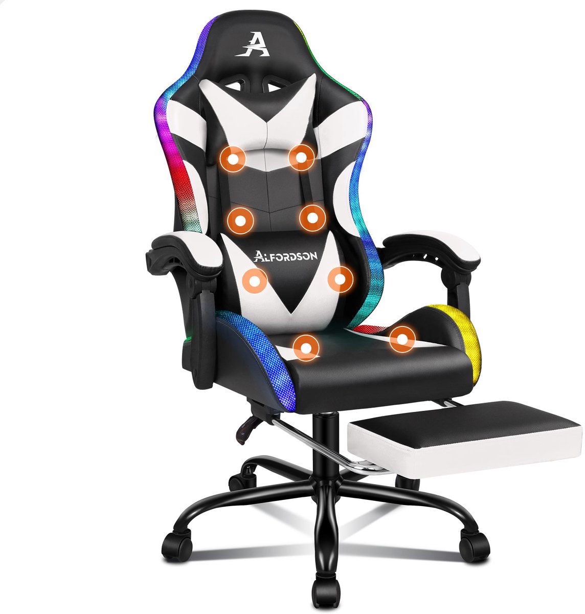 Gamingstoel Ergonomisch met Massagfunctie en LED Verlichting - Gamingstoel - €136,99