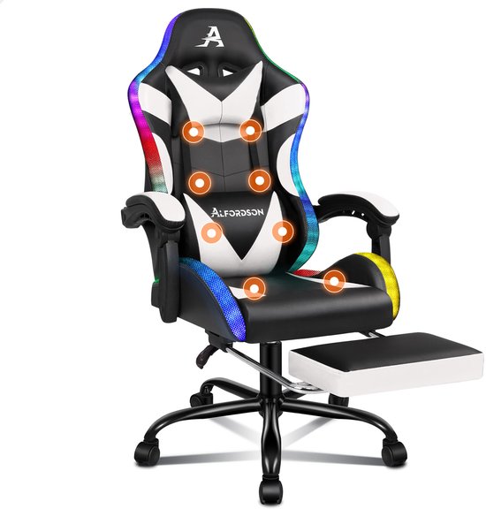 Gamingstoel Ergonomisch met Massagfunctie en LED Verlichting - Gamingstoel - €136,99