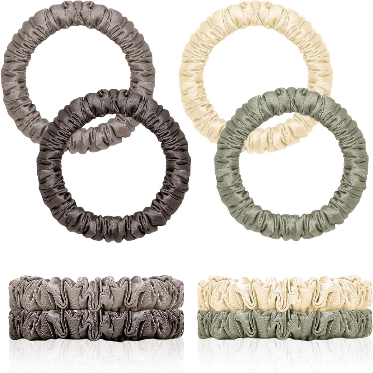 4 Stuks Satin Scrunchies - Elastische Haarbanden voor Vrouwen - Khaki, Coffee, Beige