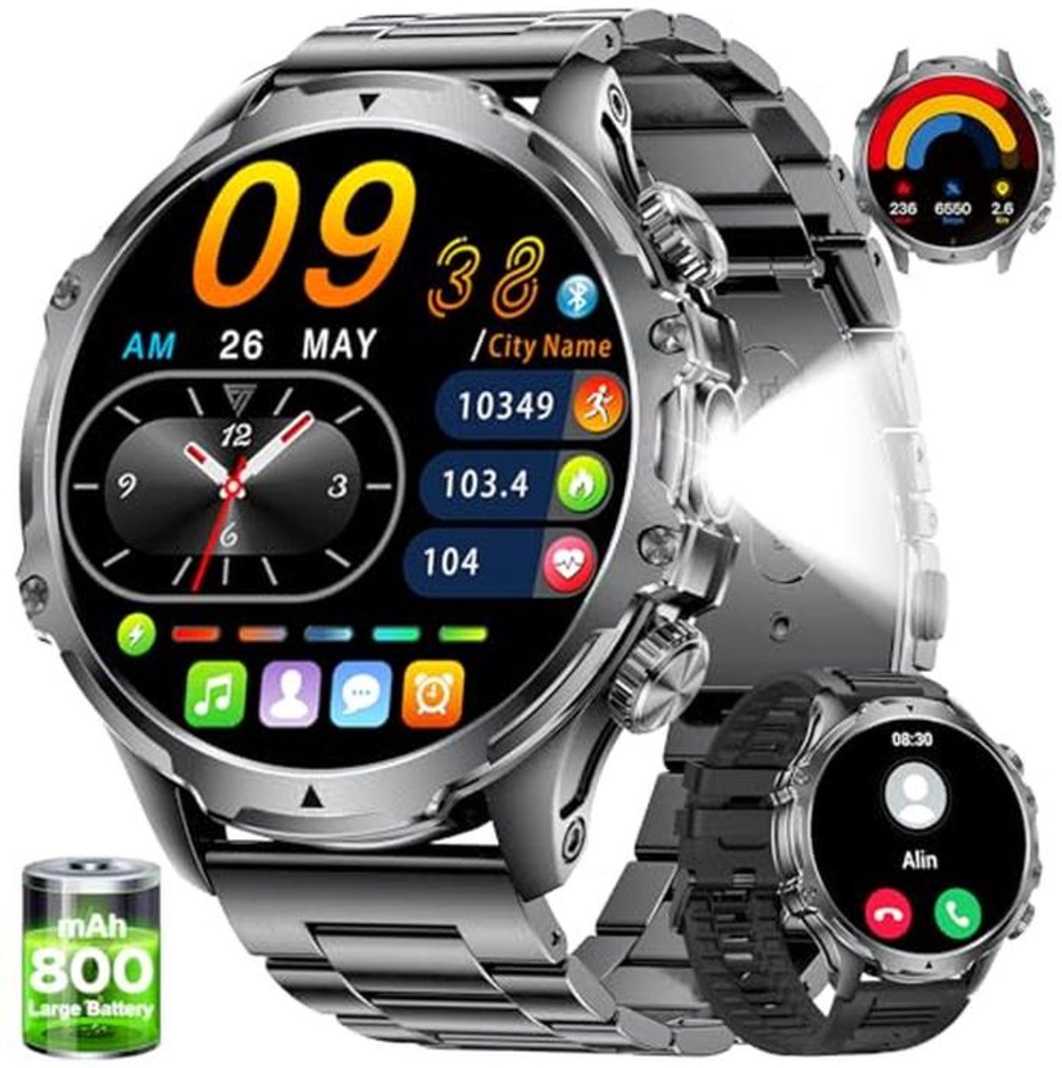 Smartwatch voor heren met groot HD-display en 110+ sportmodi