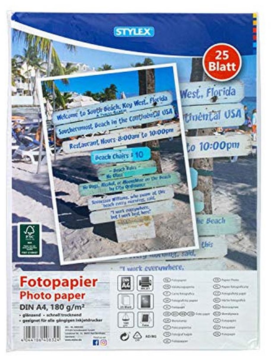 Fotopapier DIN A4, 25 vellen, 180 g/m², glanzend, sneldrogend voor inkjetprinters