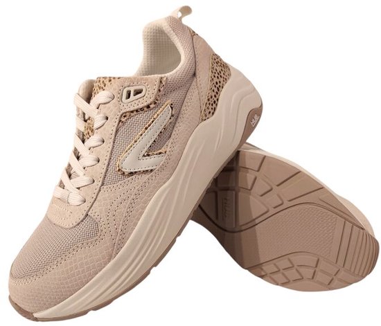 Lichtbruine sneakers met luipaardprint details
