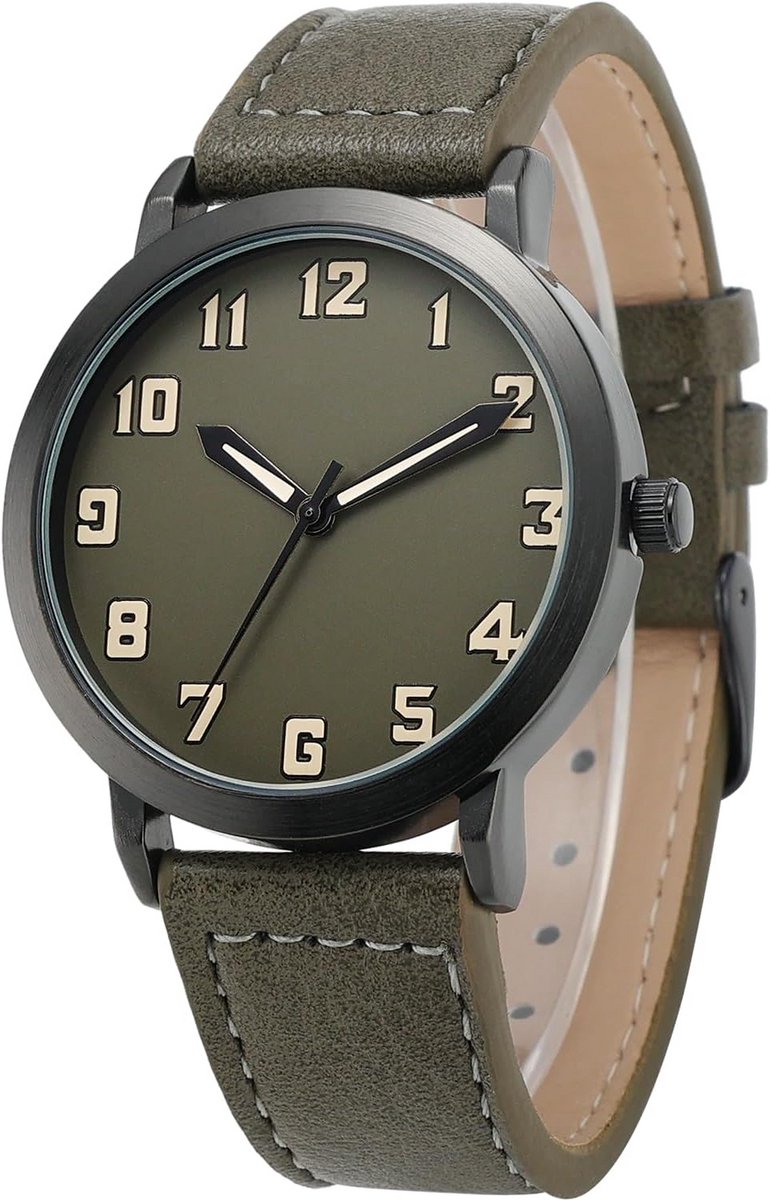 Herenhorloge Groot Rond Wit Wijzerplaat Zwarte Band