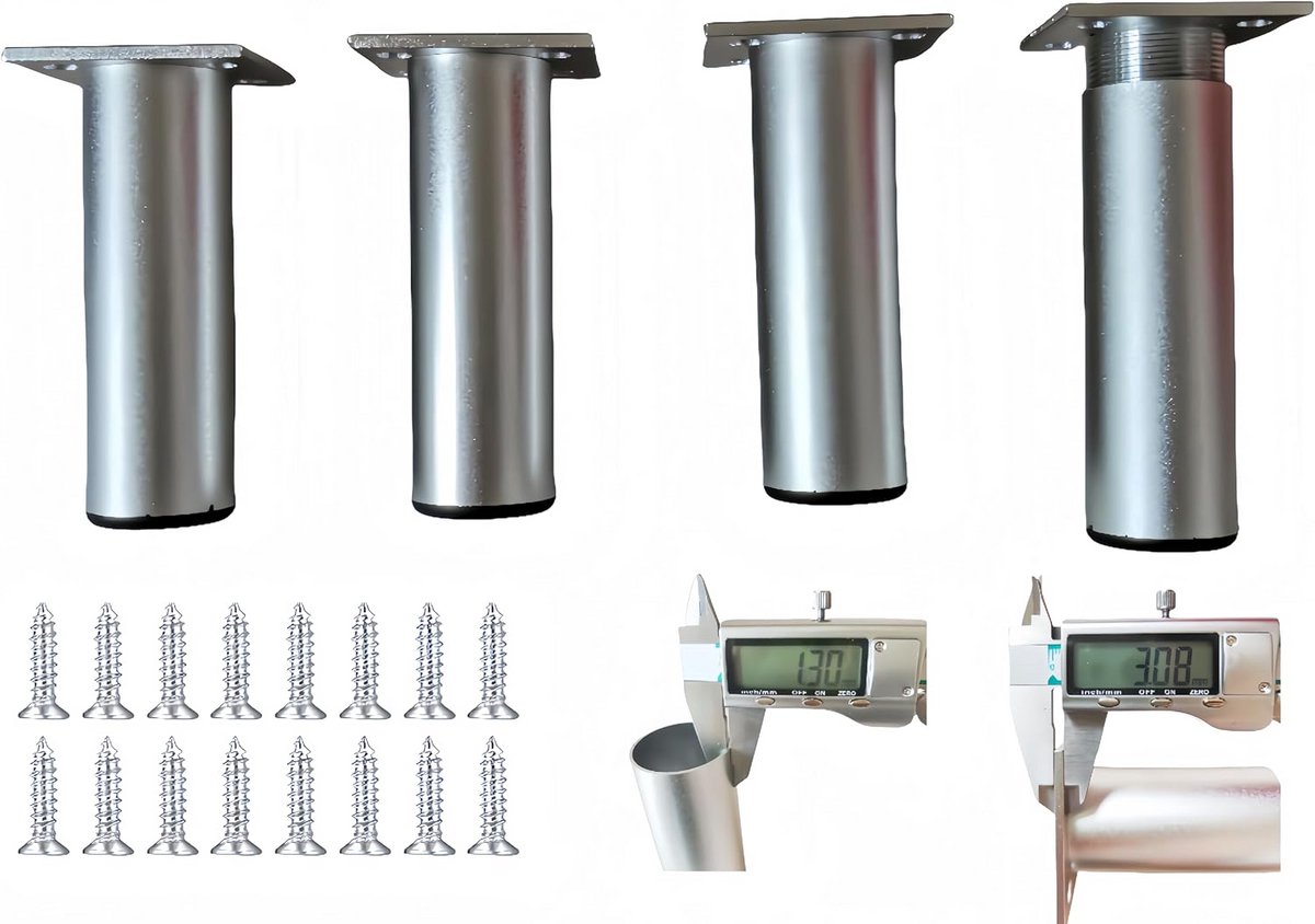 4 Stuks Verstelbare Aluminium Meubelpoten 38 mm Diameter - Hoogte aanpasbaar 0-15 mm