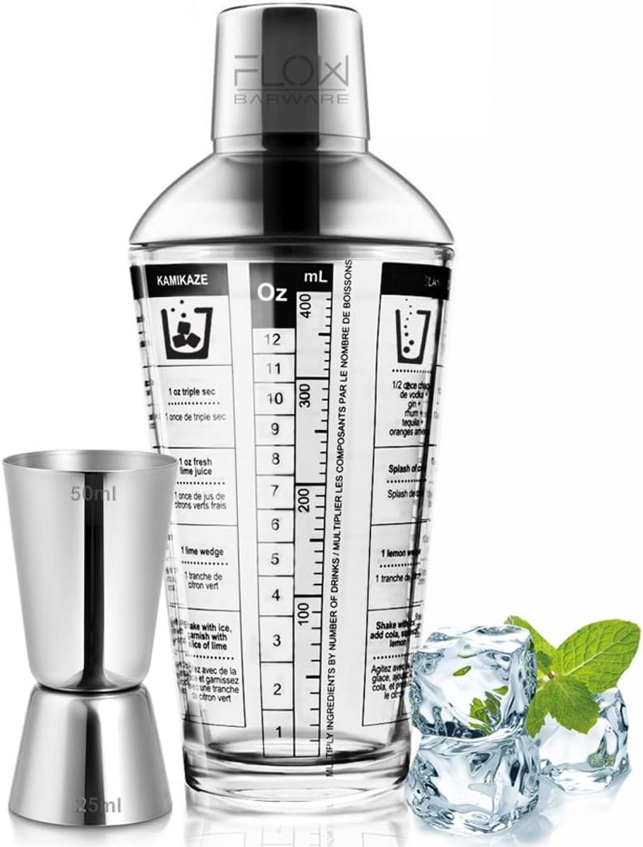 Glazen Cocktail Shaker Set met Ingebouwde Zeef en Recepten