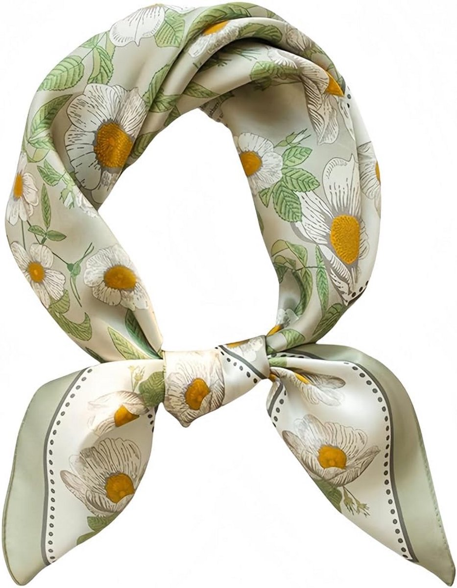 Elegante dames sjaal vierkant met bloemenprint lichtgewicht zijde-look accessoire
