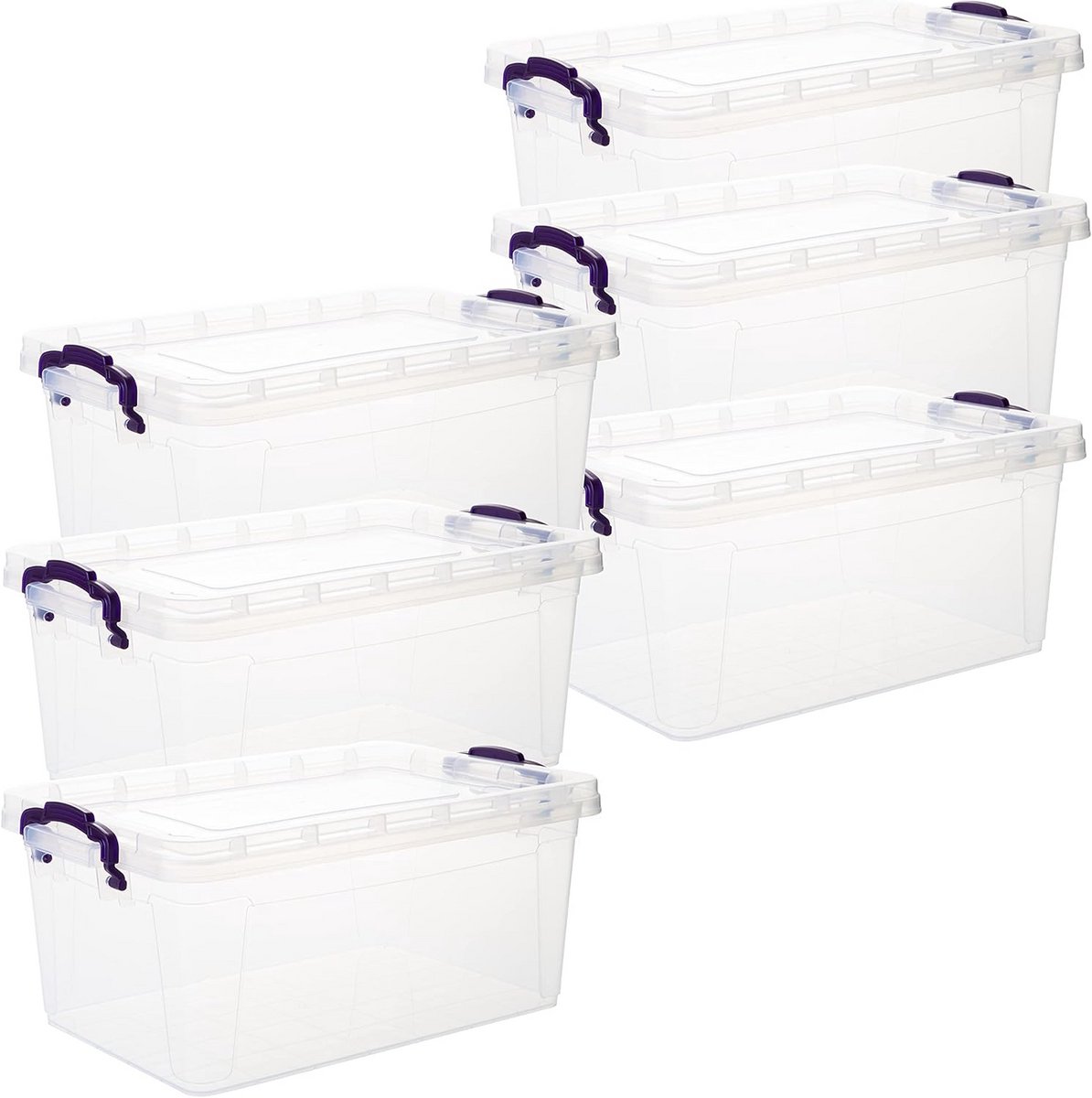 Set van 6 Transparante Stapelbare Opbergdozen met Deksel 3 Liter