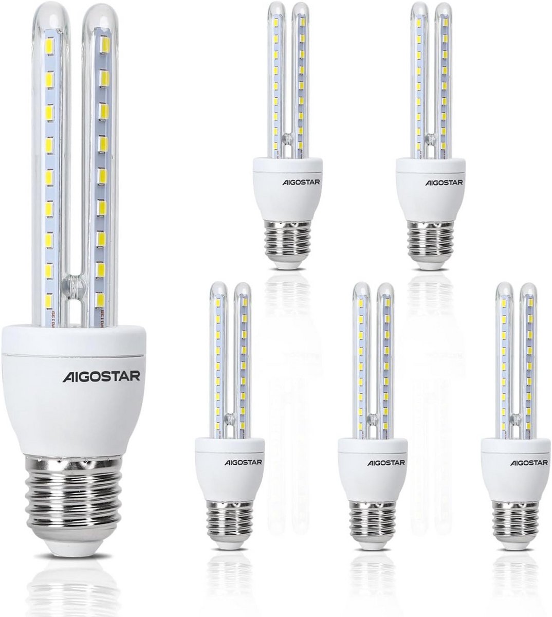 Set van 5 LED Lampen E27 8W Koud Wit 6500K 360 Graden