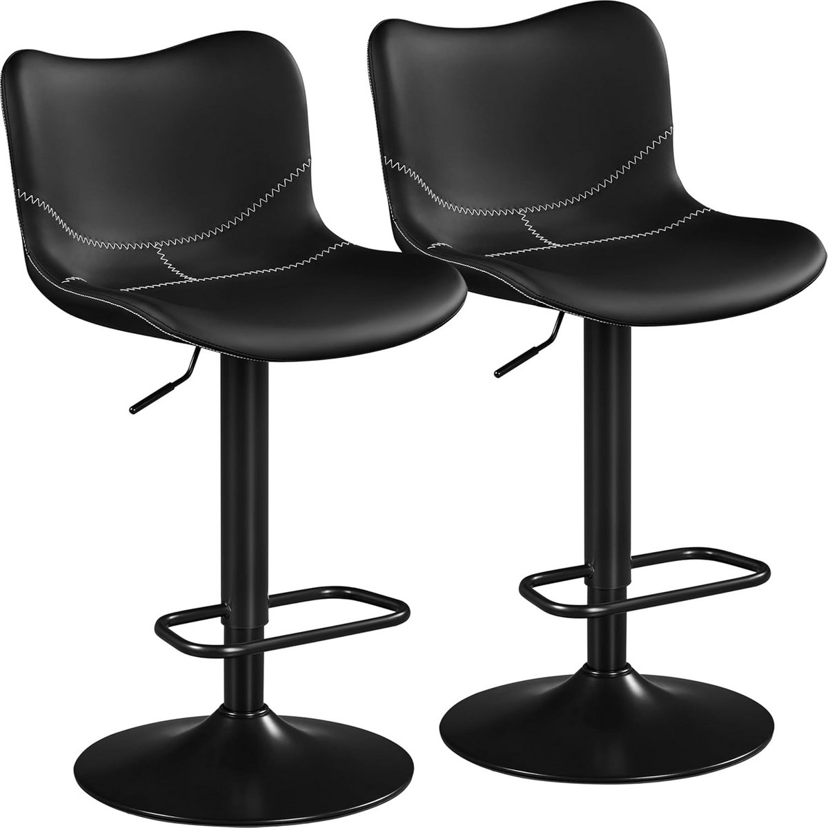 Set van 2 Zwarte Barkrukken Kunstleer Draaistoelen In Hoogte Verstelbaar