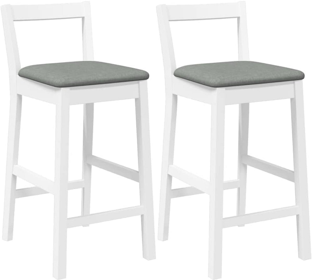 Set van 2 Witte Barkrukken met Comfortabel Zitkussen - Massief Hout