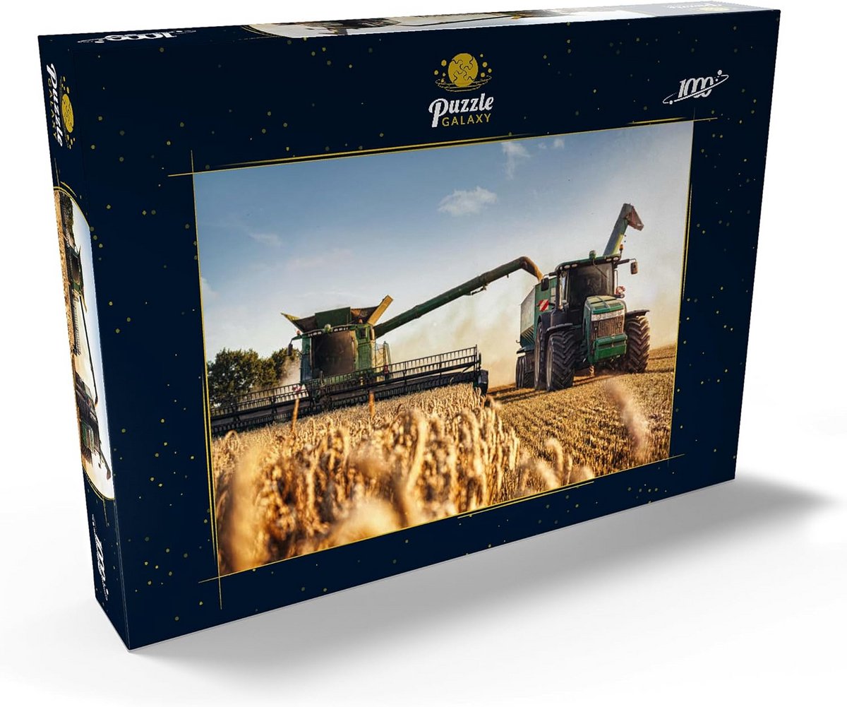 Puzzel 1000 stukjes Combineerhakker en Tractor op het Graanveld