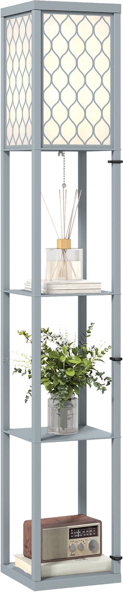 Homcom Floor Lamp-MDF, Stof-26L x 26B x 160H cm-Lichtgrijs+Wit