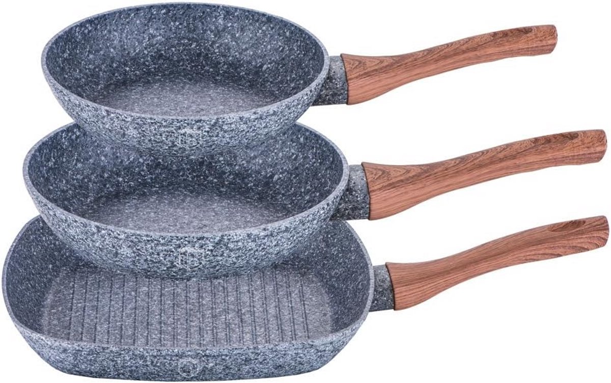 Set van 3 Graniet Pannen - Inclusief Pannenkoekenpan - Antiaanbaklaag & Inductiegeschikt