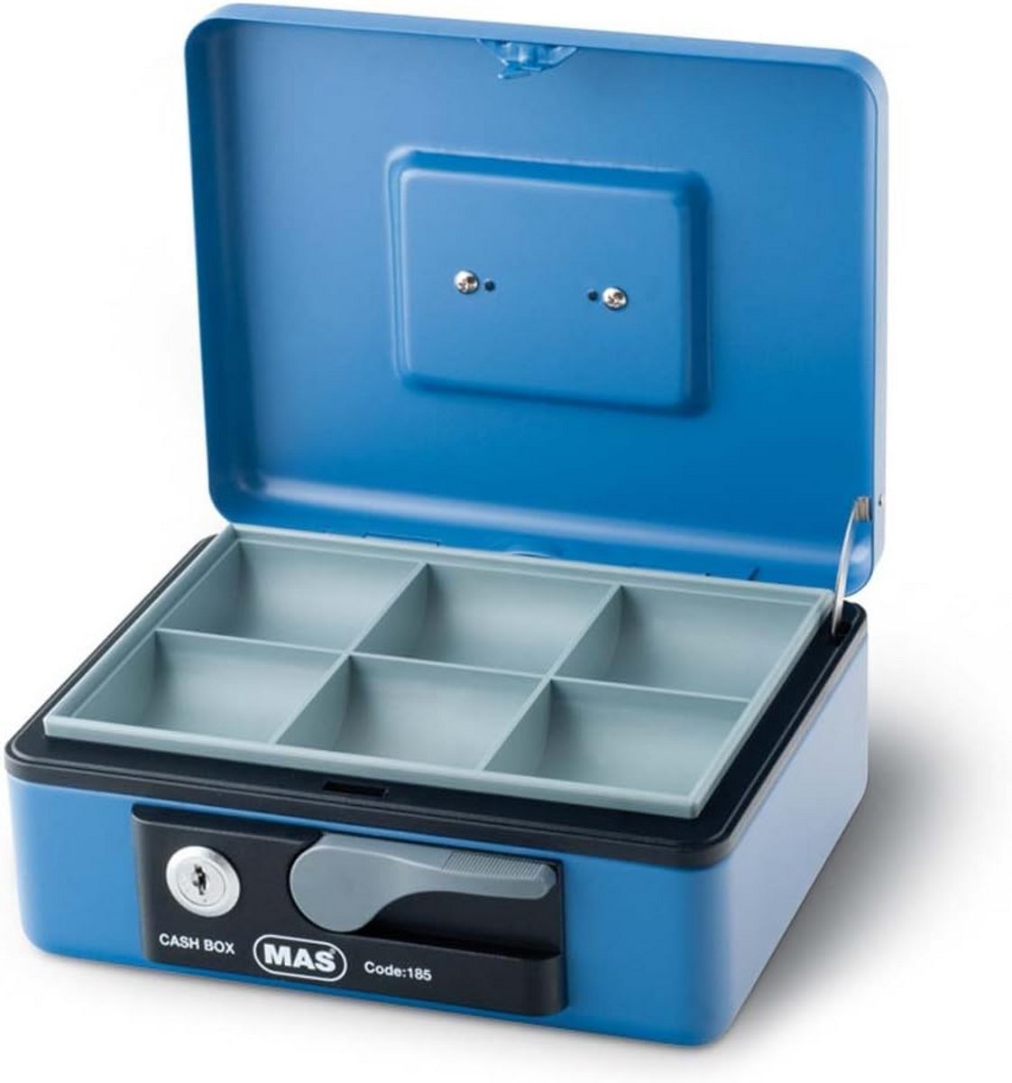 Geldcassette met 6 Vakken voor Munten en Briefgeld, Turquoise, 19.5 x 15 x 8 cm