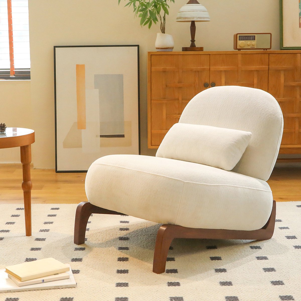 STILVORA Fauteuil 1-zits - Zacht Gestoffeerd Met Comfortabel Kussen - Voor Woonkamer Slaapkamer En Balkon - Hout - Wit