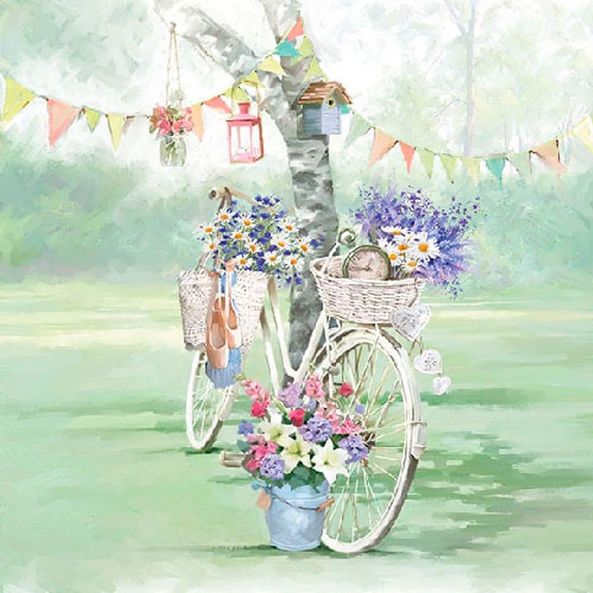 Servetten Bloemfiets 20 stuks met Bloemenprint