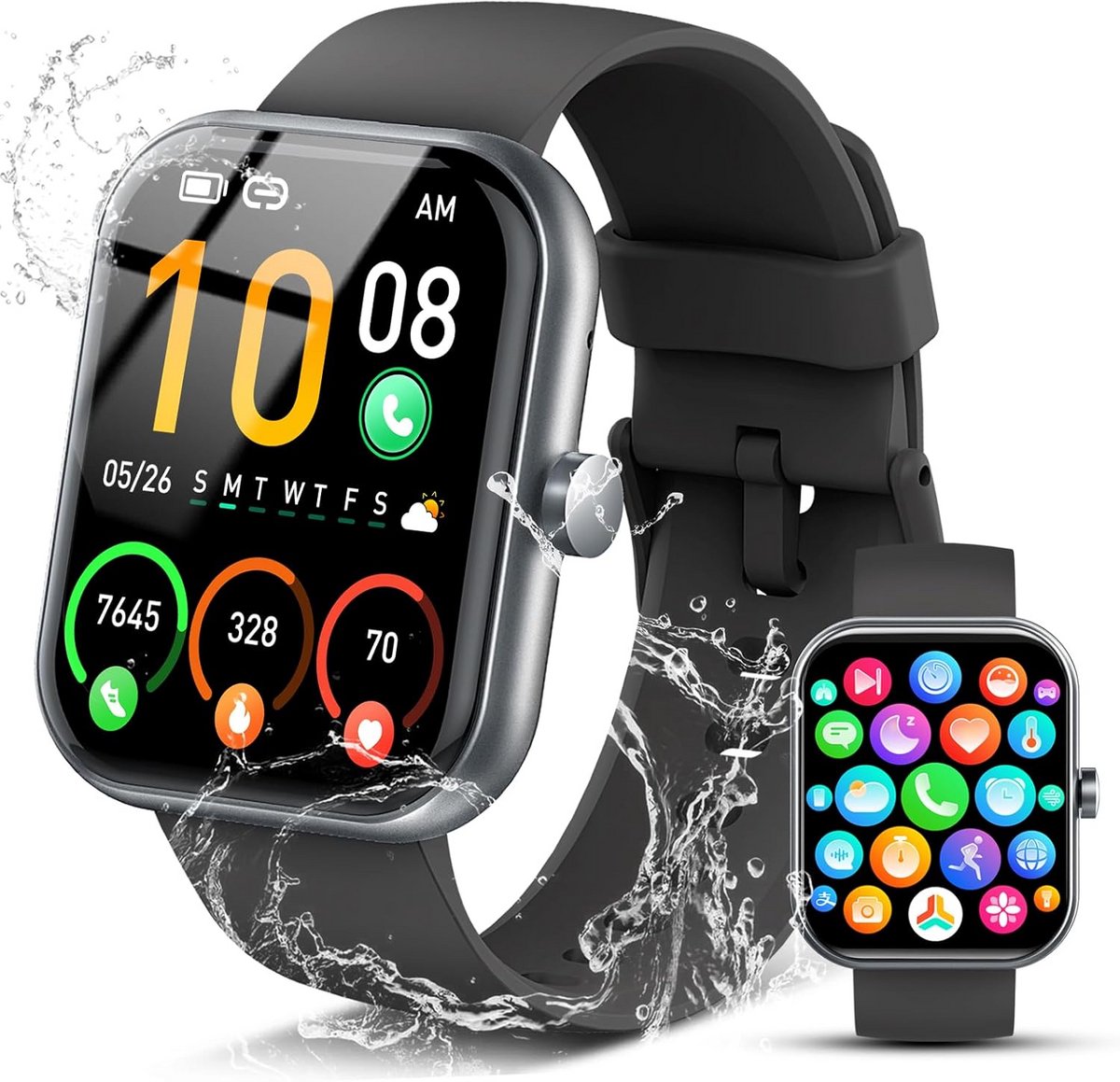 HD Smartwatch met Bellen, Stappenteller en 110+ Sportmodi IP68 Waterdicht