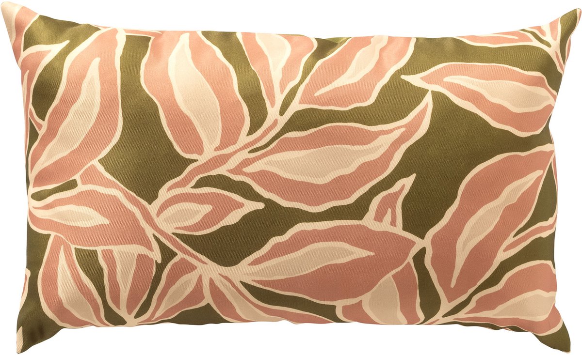ELARA - kussenhoes outdoor 30x50 cm - bladmotief - Muted Clay - roze, groen, beige