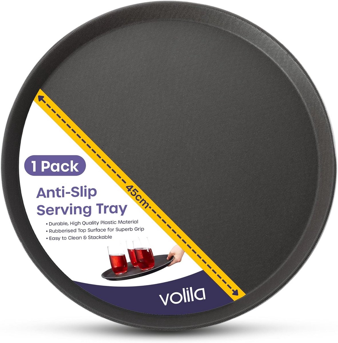Ronde Zwarte Serveerschaal 45 cm met Antislip Rand voor Thuis en Horeca
