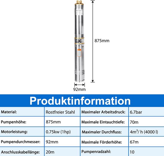 ACXIN Diepe Putpomp Rvs Tauchpomp Waterpomp 4000L H Dompelpomp ...