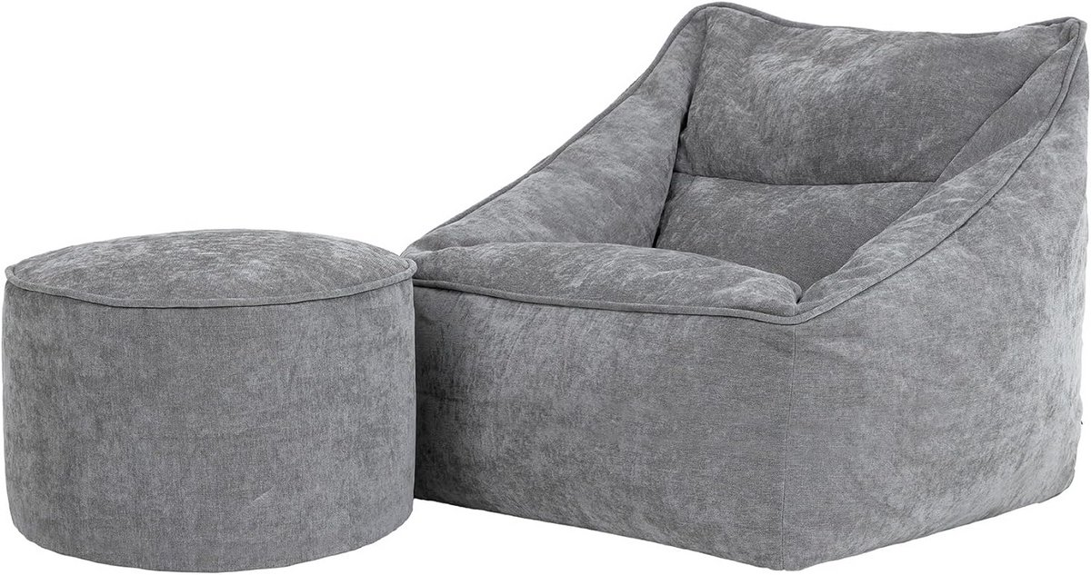 Comfortabele Fauteuil met Ronde Hocker en Vulling - Zachte Chenille Zitzak voor Woonkamer en Slaapkamer