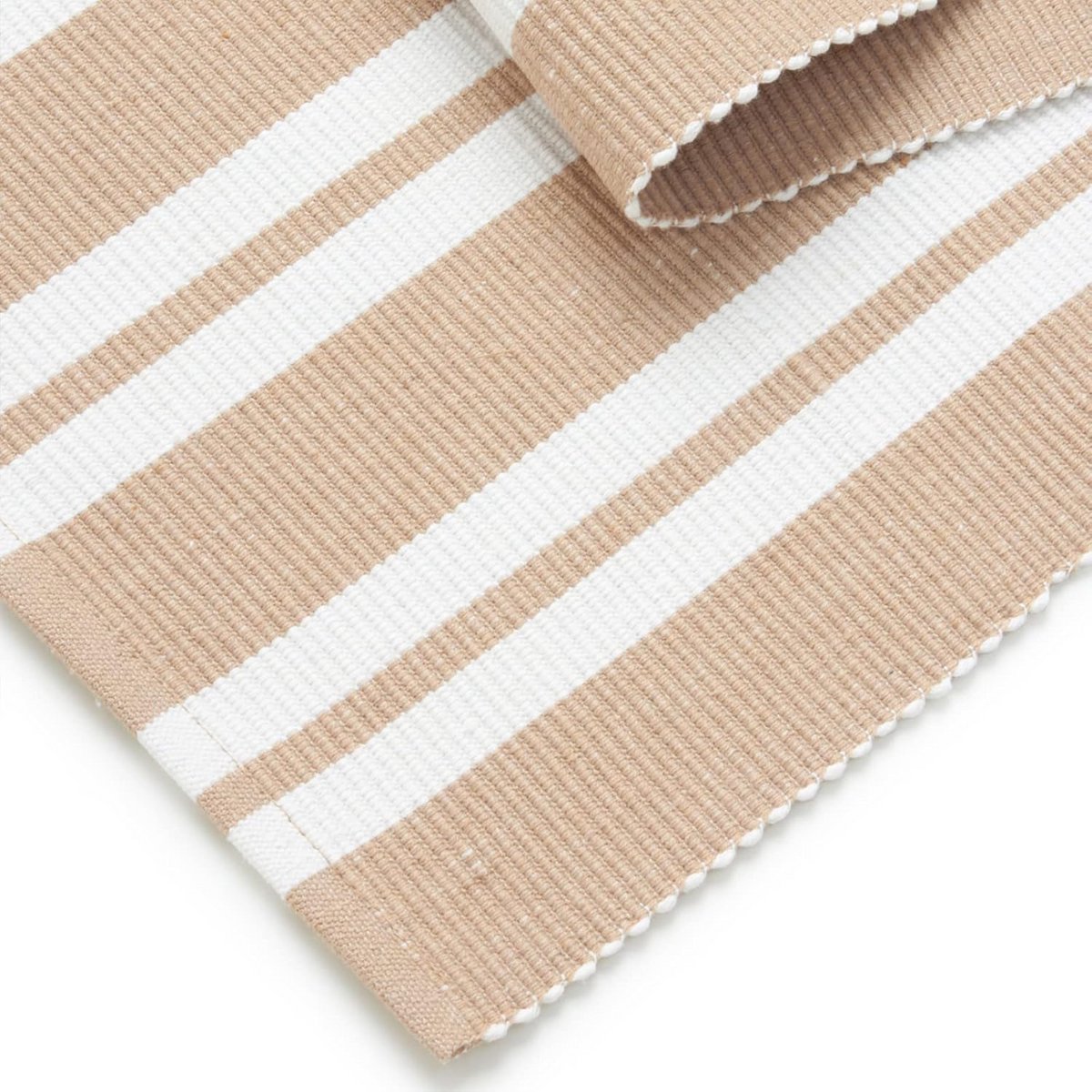 Geribbelde Katoenen Tafelloper Beige Strepen voor 4-6 Personen - 33x150 cm