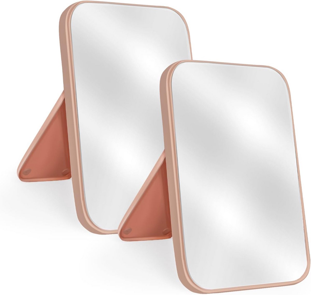 2x Draagbare Make-up Spiegel met Standaard - Tafel, Bureau of Wandmontage (Roze)