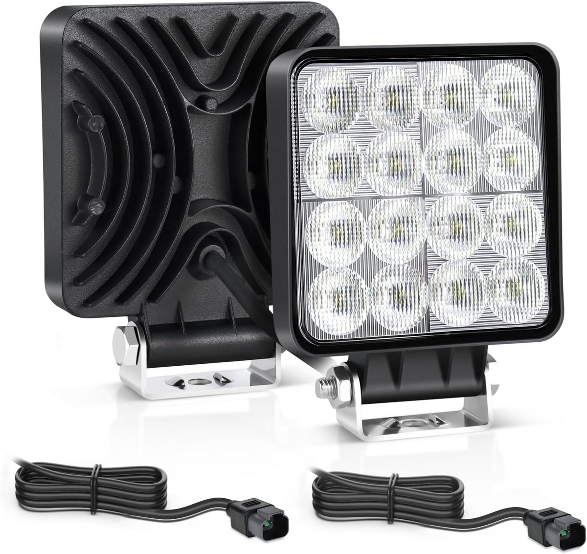 2 stuks 48W LED werklampen met kabel 12-80V IP67 voor bouw en landbouw