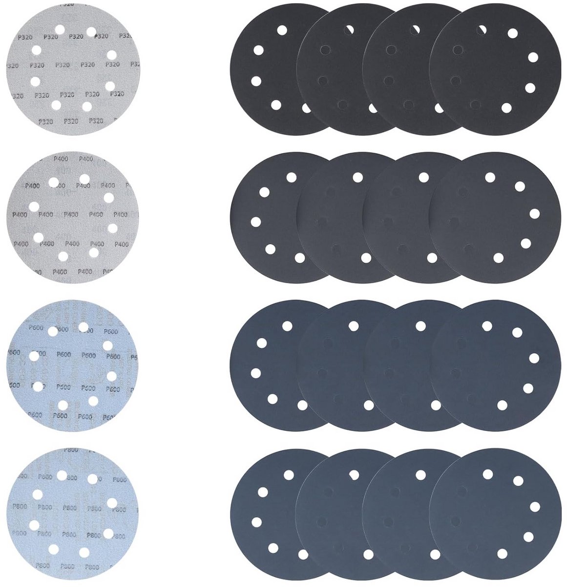 Set van 180mm Schuurschijven met 8 Gaten - Diverse Korrels (320 t/m 800) voor Schuren en Polijsten